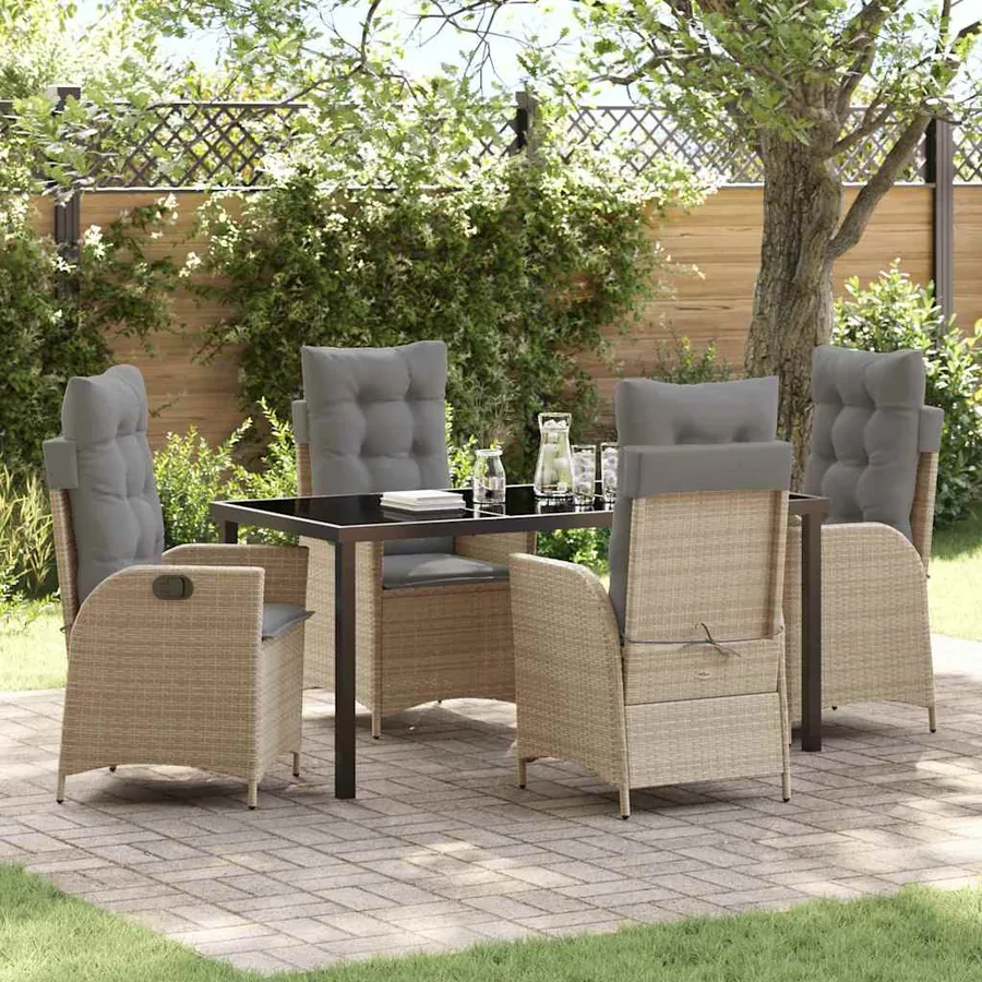 Ensemble de salle à manger pour jardin 5 pcs Beige polyrotin