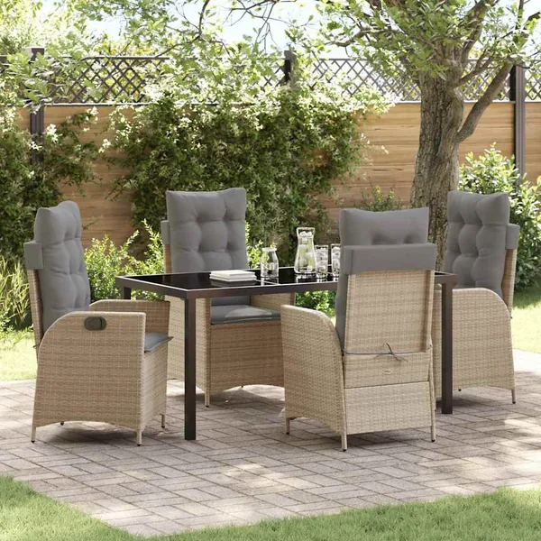 Ensemble de salle à manger pour jardin 5 pcs Beige polyrotin
