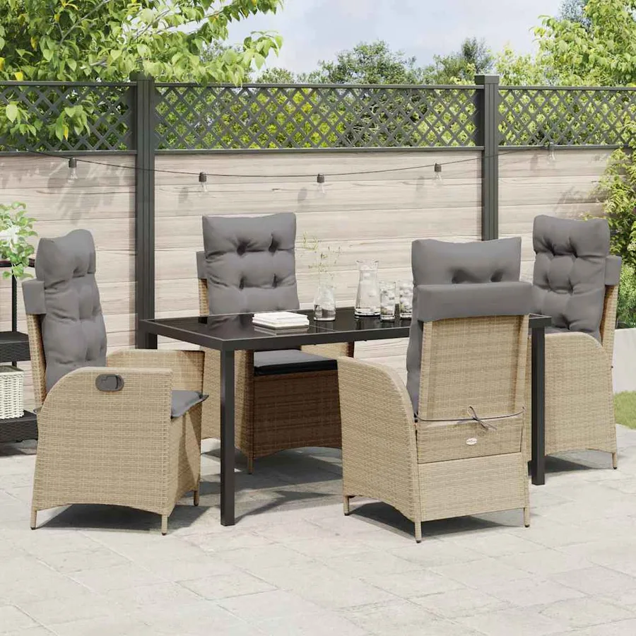 Ensemble de salle à manger pour jardin 5 pcs Beige polyrotin - 4