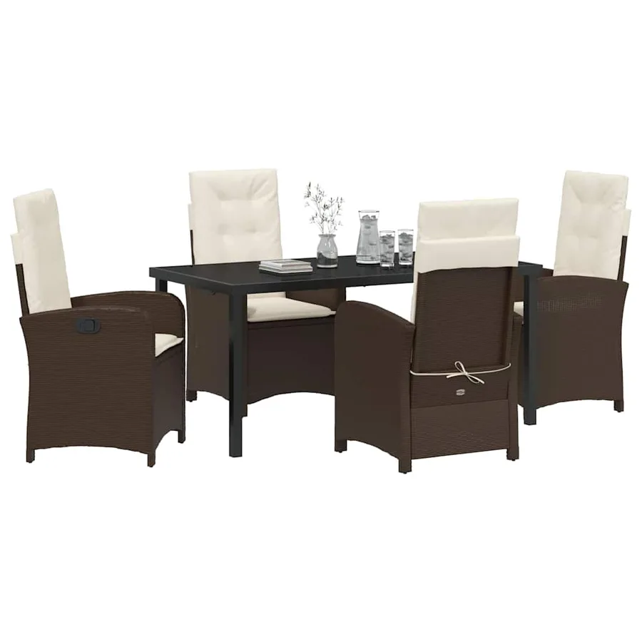 Ensemble de salle à manger pour jardin 5 pcs Marron polyrotin - 3