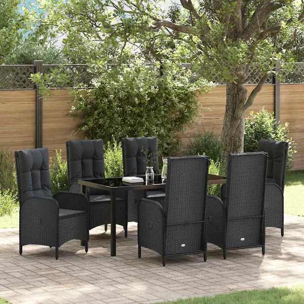 Ensemble de salle à manger pour jardin 7 pcs Noir polyrotin