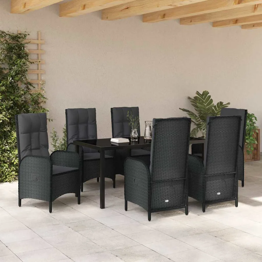 Ensemble de salle à manger pour jardin 7 pcs Noir polyrotin - 4