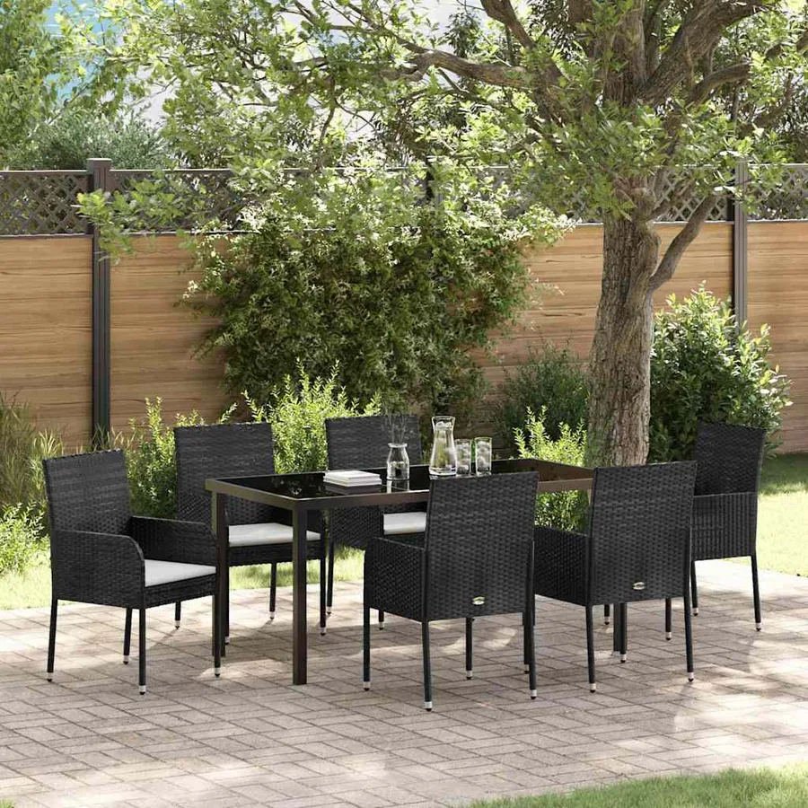 Ensemble de salle à manger pour jardin 7 pcs Noir polyrotin