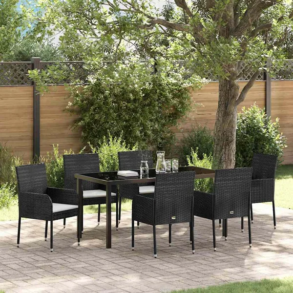 Ensemble de salle à manger pour jardin 7 pcs Noir polyrotin