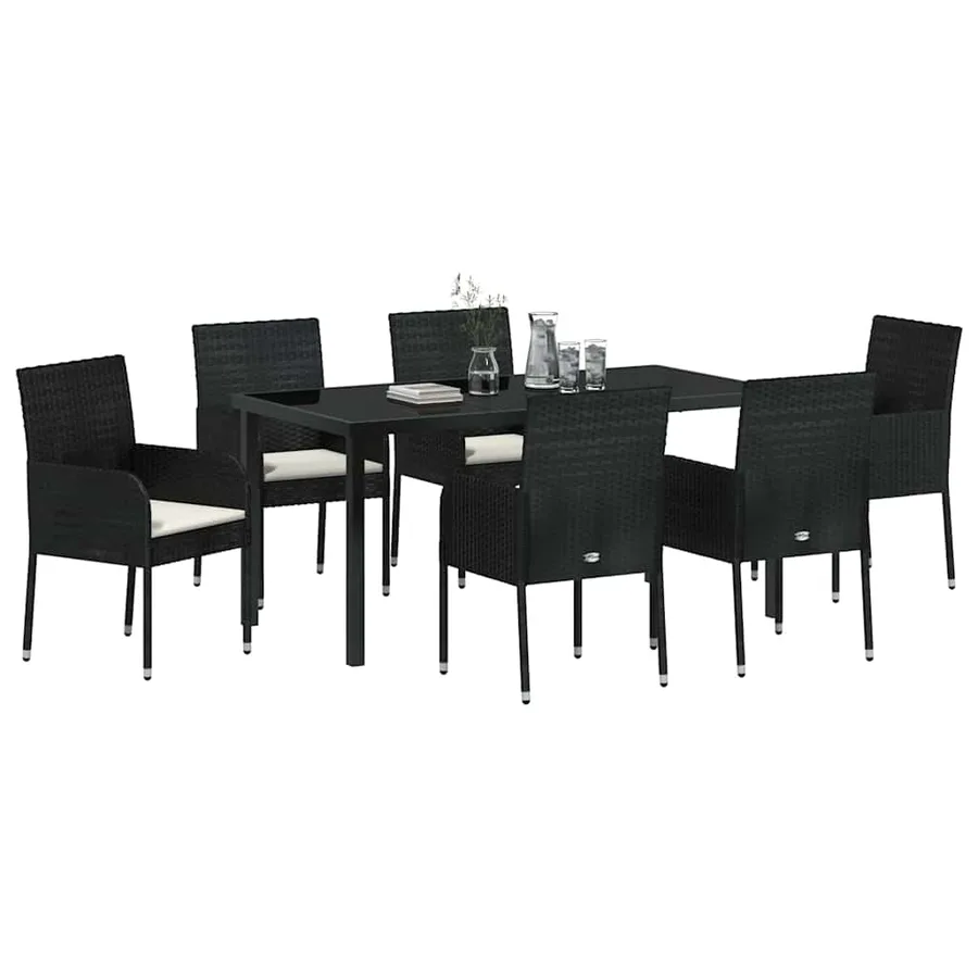 Ensemble de salle à manger pour jardin 7 pcs Noir polyrotin - 3