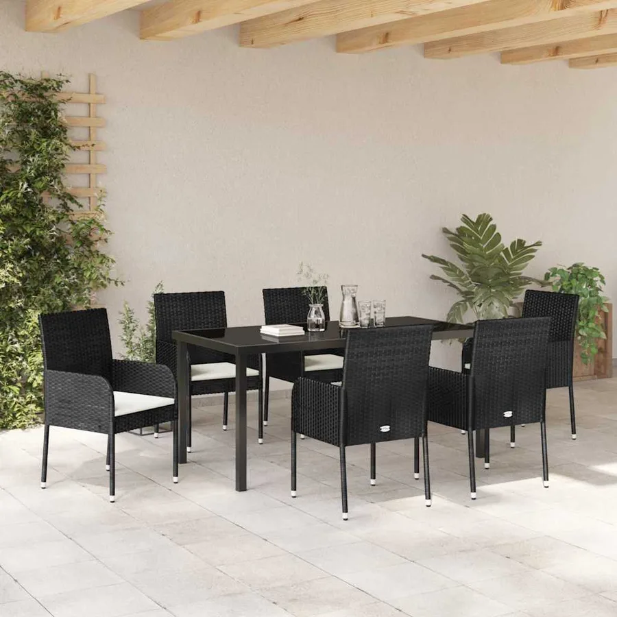 Ensemble de salle à manger pour jardin 7 pcs Noir polyrotin - 4