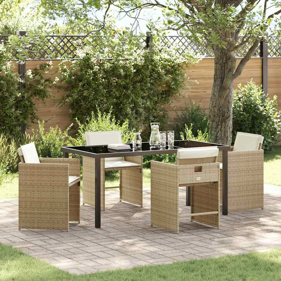 Ensemble de salle à manger pour jardin 5 pcs Beige polyrotin