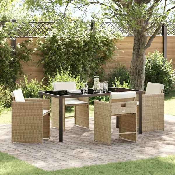 Ensemble de salle à manger pour jardin 5 pcs Beige polyrotin