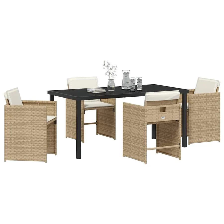 Ensemble de salle à manger pour jardin 5 pcs Beige polyrotin - 3