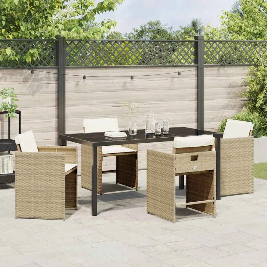 Ensemble de salle à manger pour jardin 5 pcs Beige polyrotin - 4