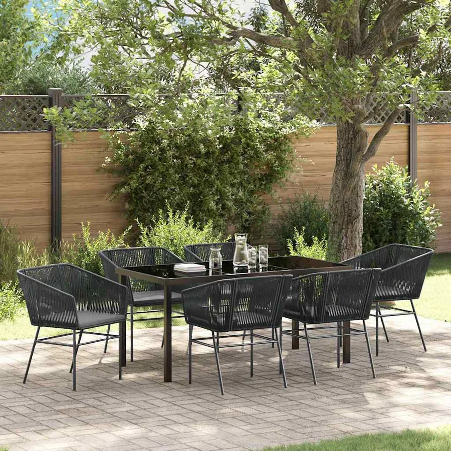 Ensemble de salle à manger pour jardin avec coussin 7 pcs Noir