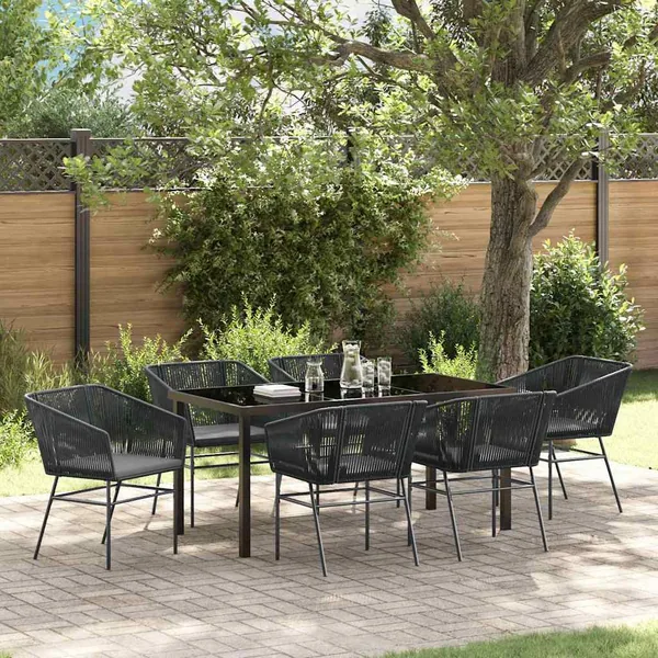 Ensemble de salle à manger pour jardin avec coussin 7 pcs Noir