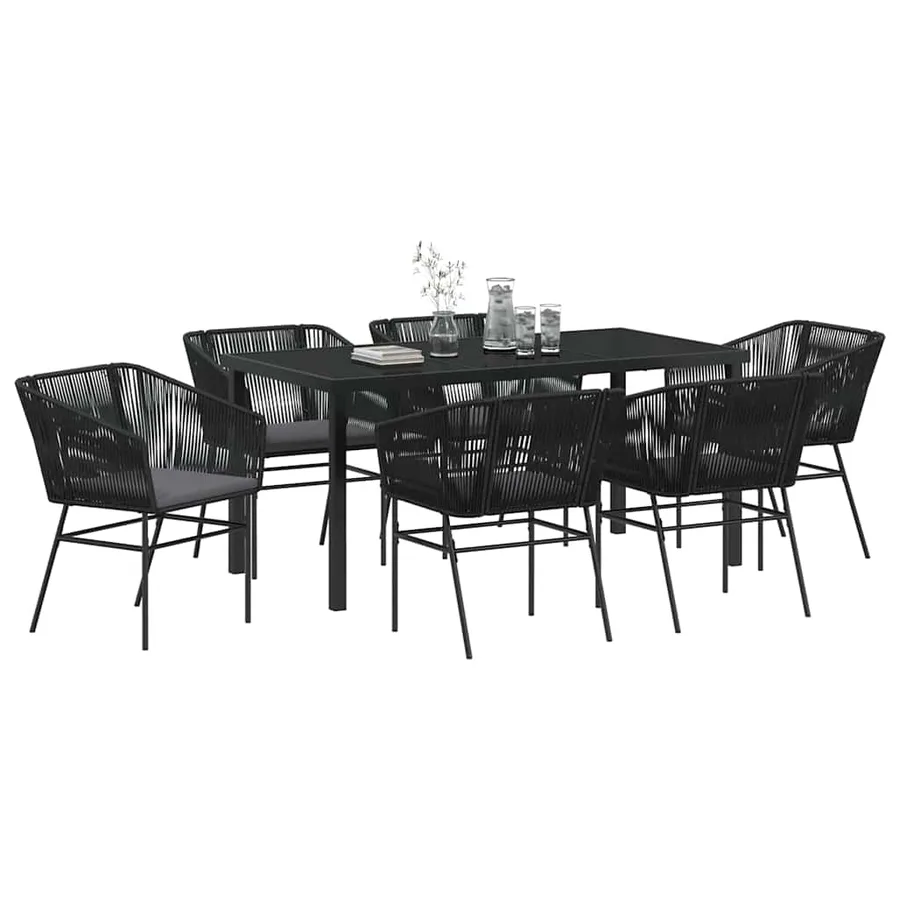 Ensemble de salle à manger pour jardin avec coussin 7 pcs Noir - 3