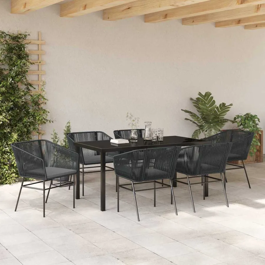 Ensemble de salle à manger pour jardin avec coussin 7 pcs Noir - 4