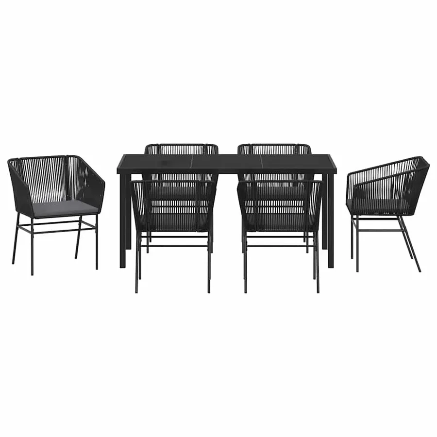 Ensemble de salle à manger pour jardin avec coussin 7 pcs Noir - 7