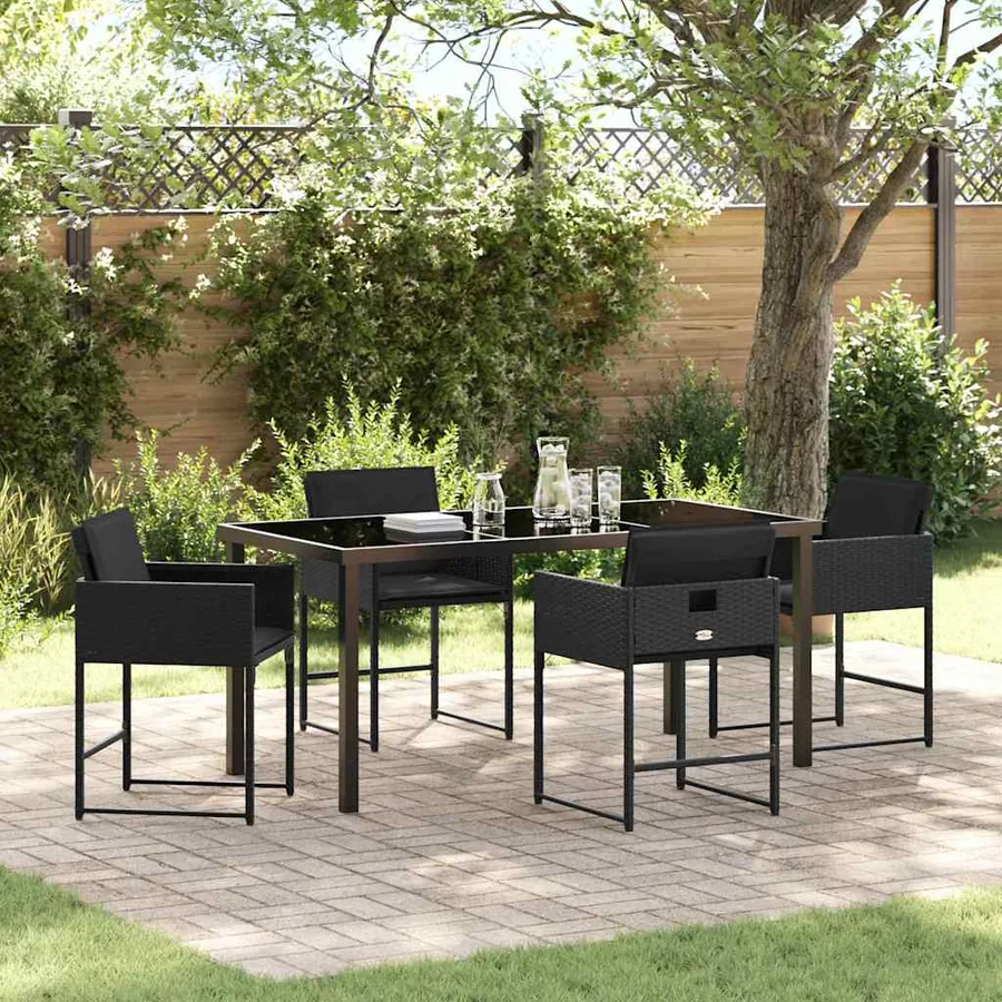 Ensemble de salle à manger pour jardin 5 pcs Noir polyrotin