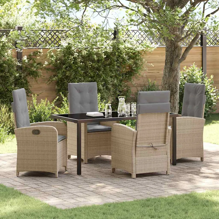 Ensemble de salle à manger pour jardin 5 pcs Beige polyrotin