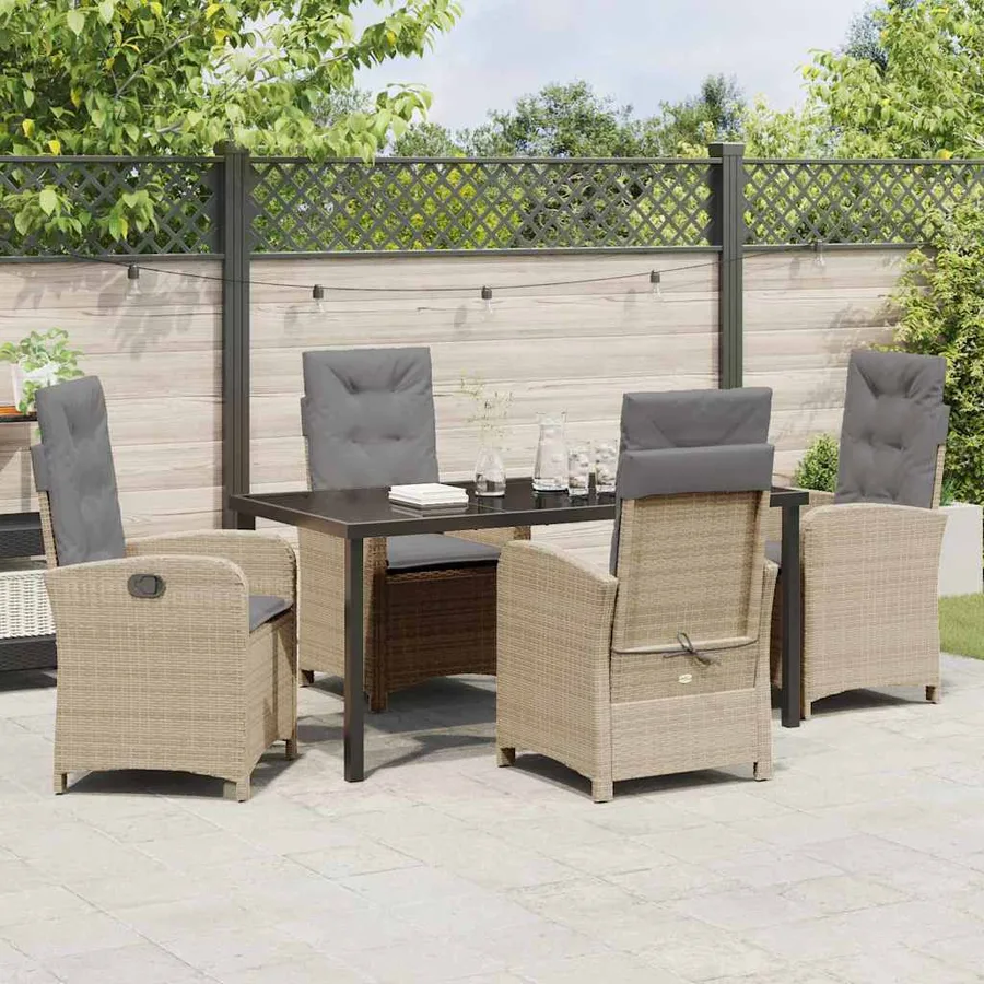Ensemble de salle à manger pour jardin 5 pcs Beige polyrotin - 4