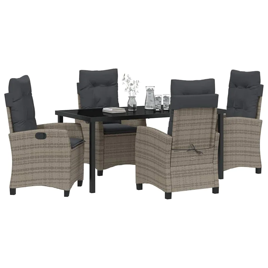 Ensemble de salle à manger pour jardin 5 pcs Gris polyrotin - 3