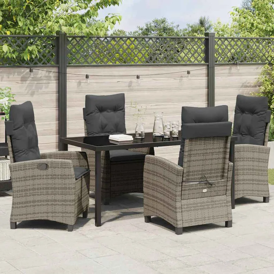 Ensemble de salle à manger pour jardin 5 pcs Gris polyrotin - 4