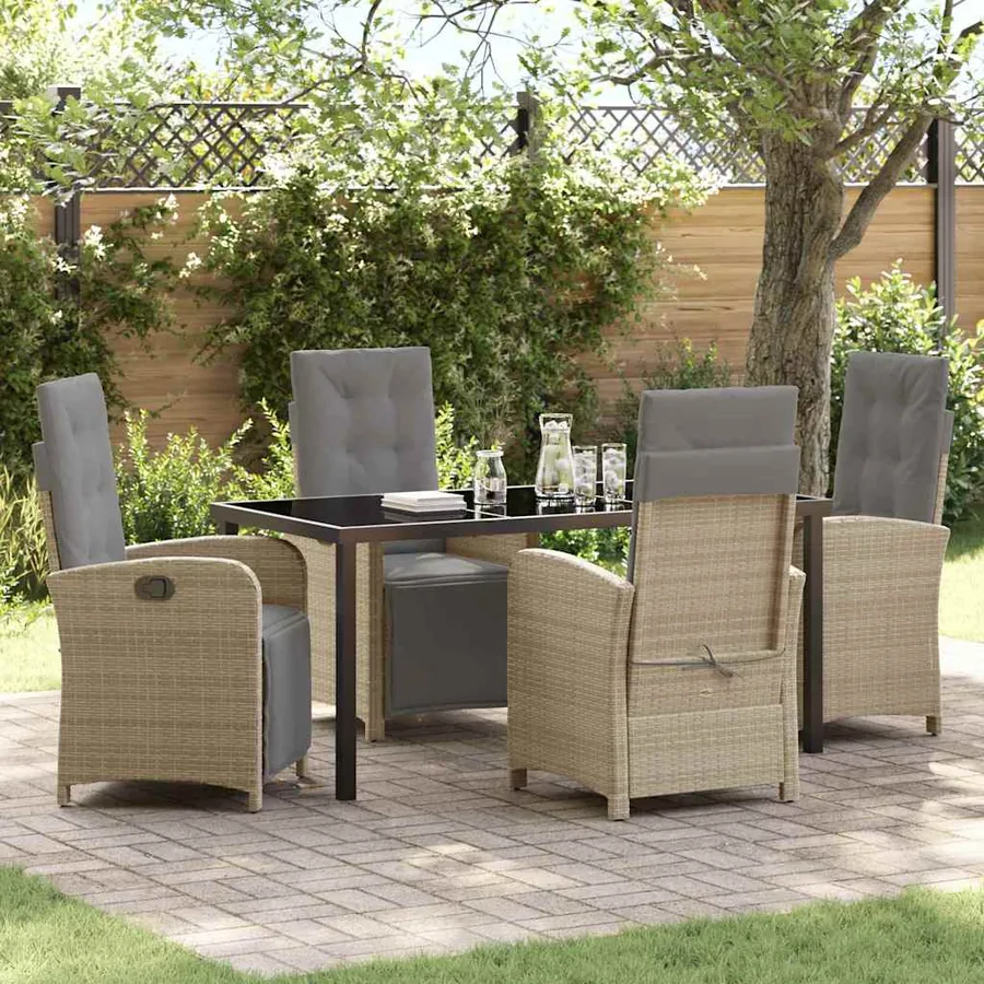 Ensemble de salle à manger pour jardin 5 pcs Beige polyrotin