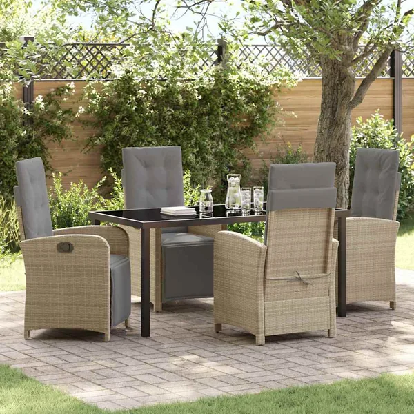 Ensemble de salle à manger pour jardin 5 pcs Beige polyrotin