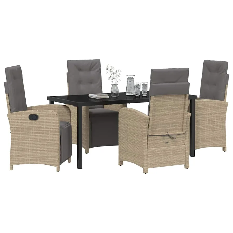 Ensemble de salle à manger pour jardin 5 pcs Beige polyrotin - 3