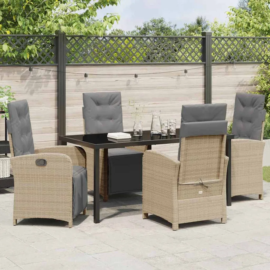 Ensemble de salle à manger pour jardin 5 pcs Beige polyrotin - 4