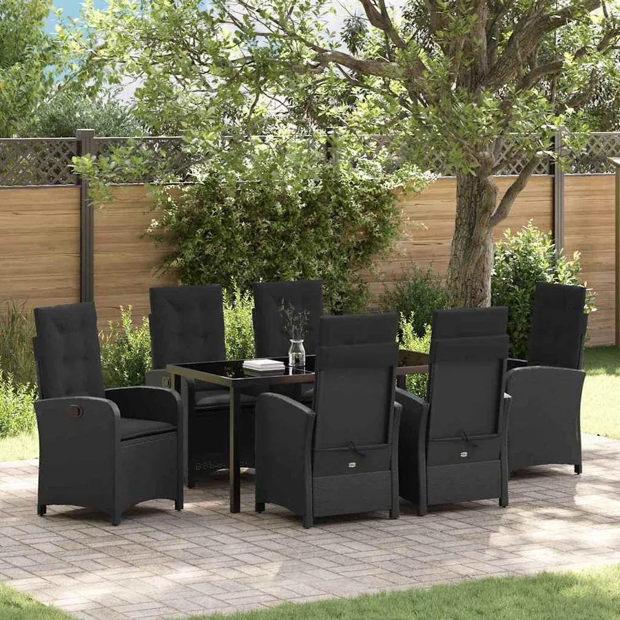 Ensemble de salle à manger pour jardin 7 pcs Noir polyrotin
