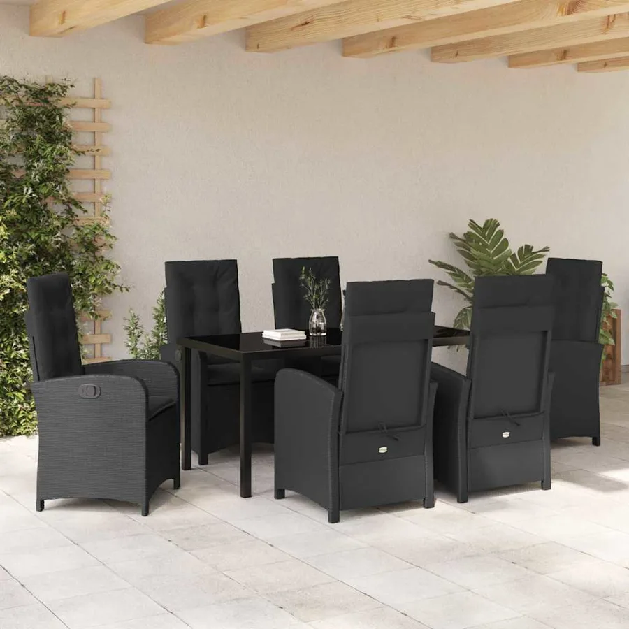 Ensemble de salle à manger pour jardin 7 pcs Noir polyrotin - 4