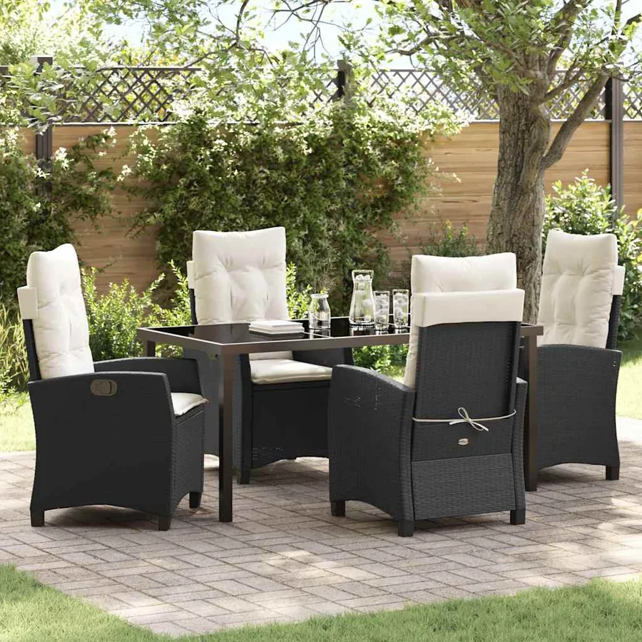 Ensemble de salle à manger pour jardin 5 pcs Noir polyrotin