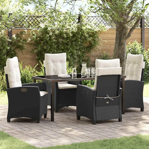 Ensemble de salle à manger pour jardin 5 pcs Noir polyrotin