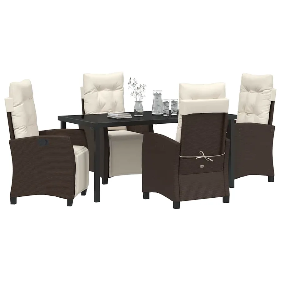Ensemble de salle à manger pour jardin 5 pcs Marron polyrotin - 3