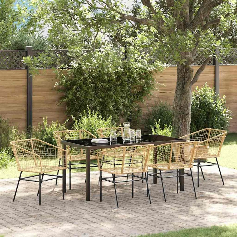 Ensemble de salle à manger pour jardin 7 pcs Marron polyrotin