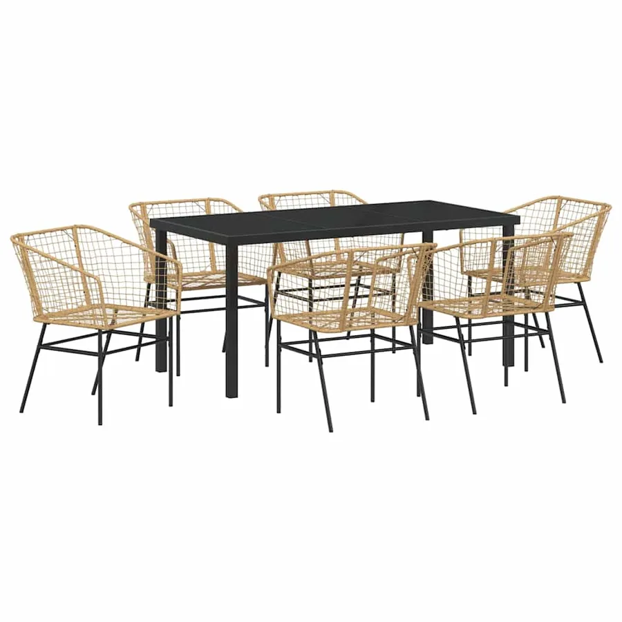 Ensemble de salle à manger pour jardin 7 pcs Marron polyrotin - 2