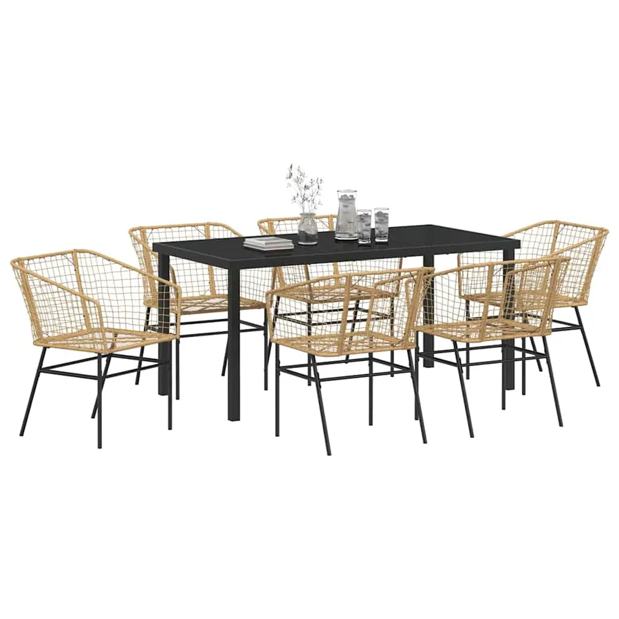 Ensemble de salle à manger pour jardin 7 pcs Marron polyrotin - 3