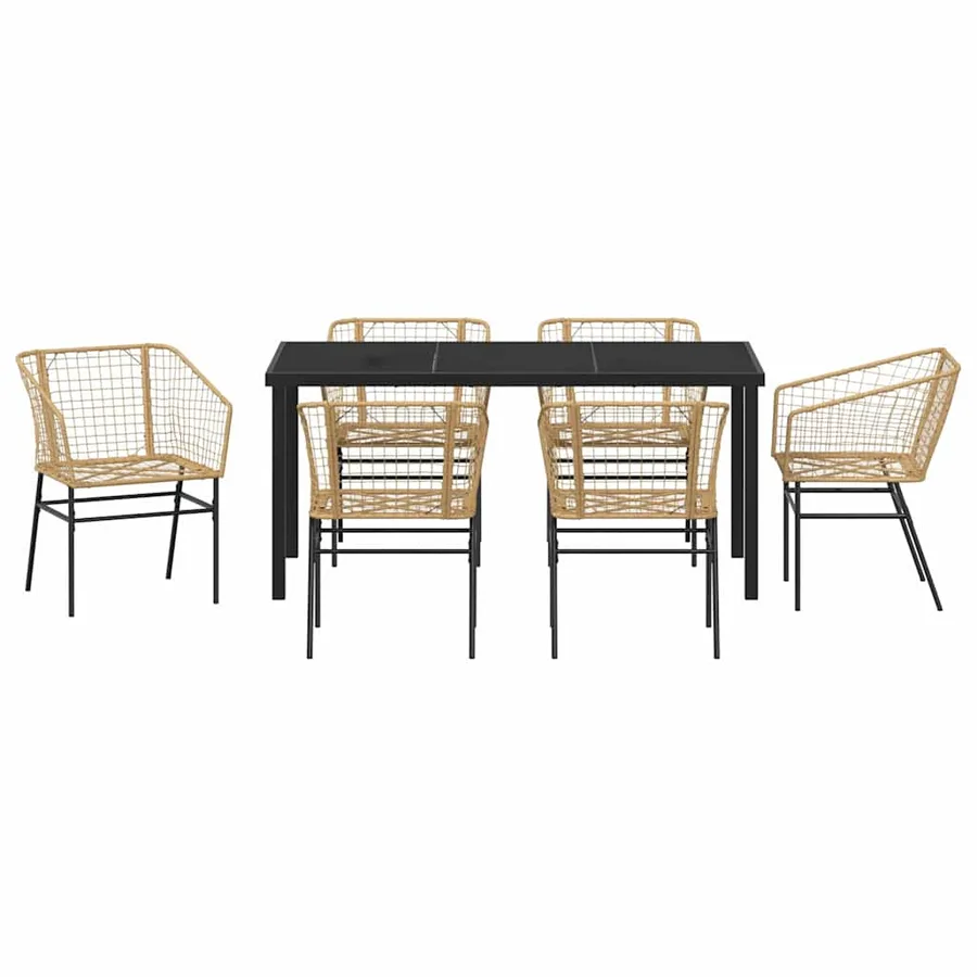 Ensemble de salle à manger pour jardin 7 pcs Marron polyrotin - 7