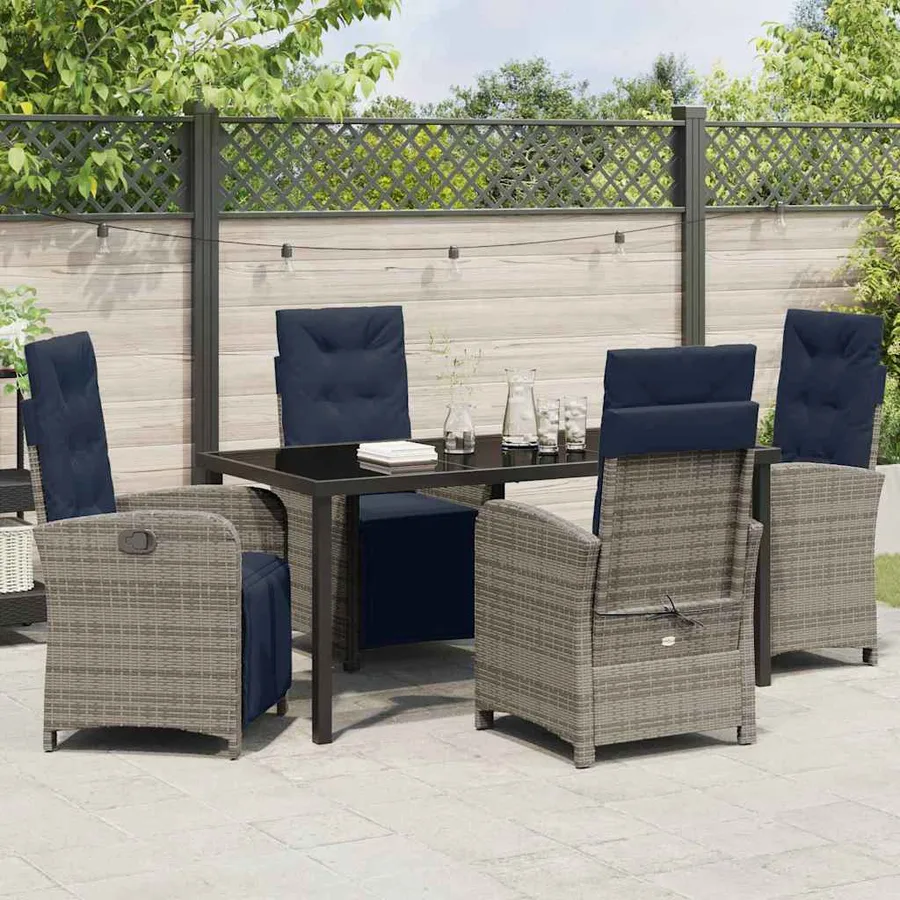 Ensemble de salle à manger pour jardin 5 pcs Gris polyrotin - 4