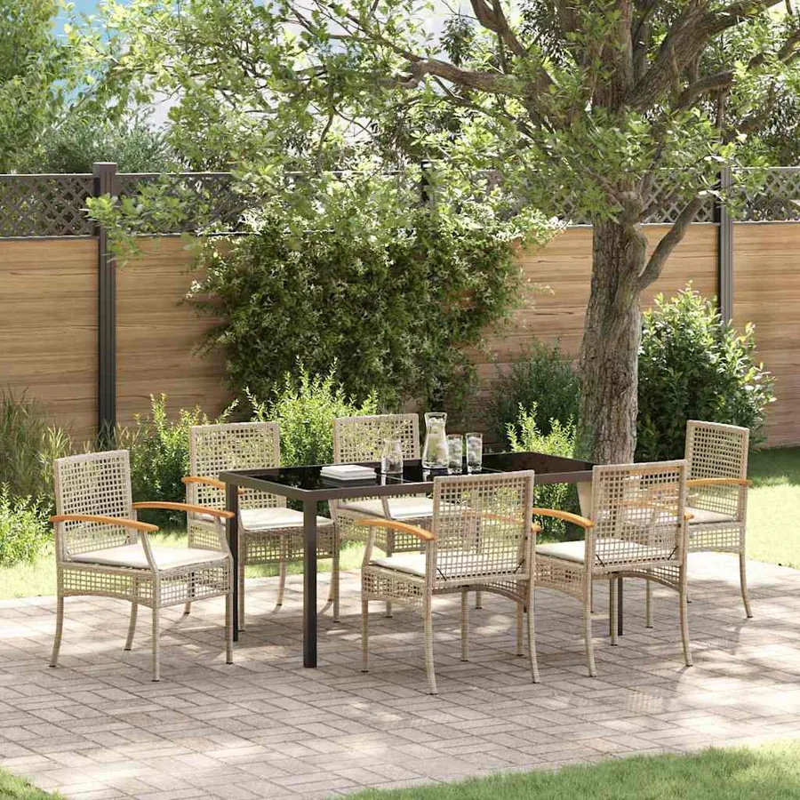 Ensemble de salle à manger pour jardin 7 pcs Beige et Noir