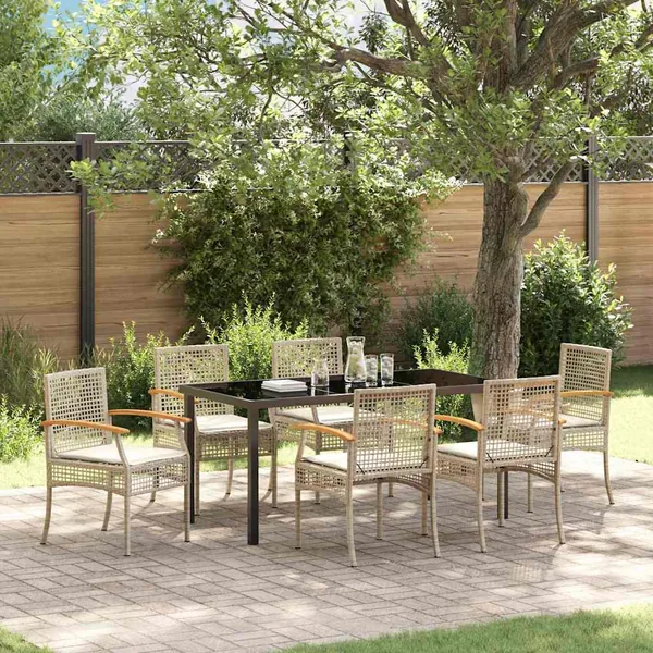 Ensemble de salle à manger pour jardin 7 pcs Beige et Noir