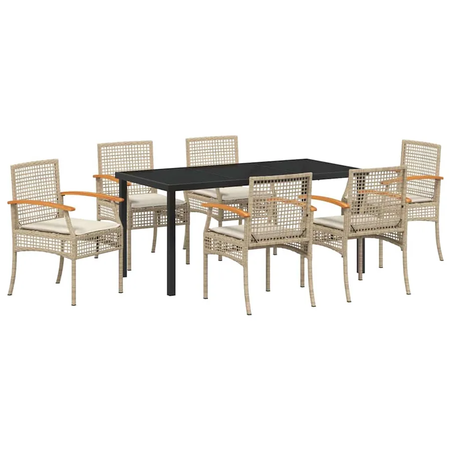 Ensemble de salle à manger pour jardin 7 pcs Beige et Noir - 2