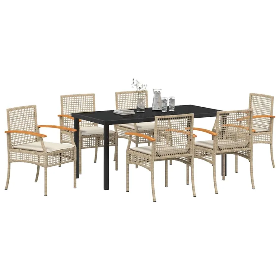 Ensemble de salle à manger pour jardin 7 pcs Beige et Noir - 3
