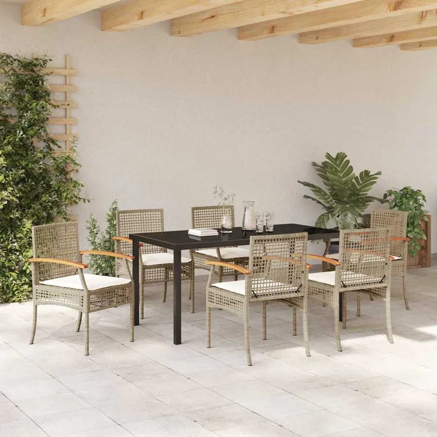 Ensemble de salle à manger pour jardin 7 pcs Beige et Noir - 4