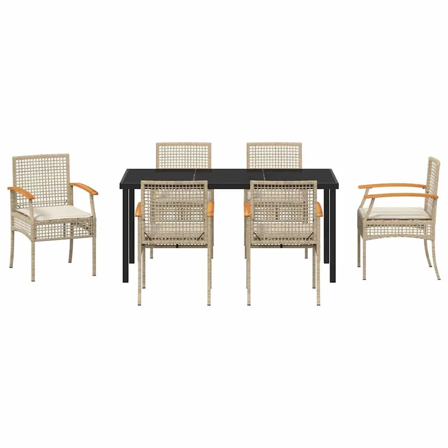 Ensemble de salle à manger pour jardin 7 pcs Beige et Noir - 7
