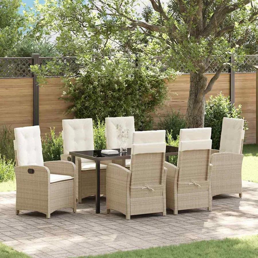 Ensemble de salle à manger pour jardin 7 pcs Beige polyrotin