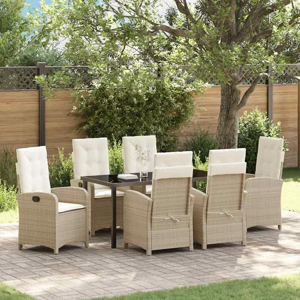 Ensemble de salle à manger pour jardin 7 pcs Beige polyrotin