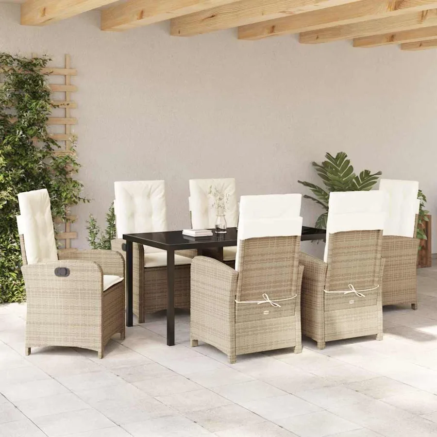 Ensemble de salle à manger pour jardin 7 pcs Beige polyrotin - 4