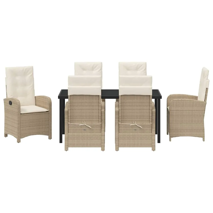 Ensemble de salle à manger pour jardin 7 pcs Beige polyrotin - 7