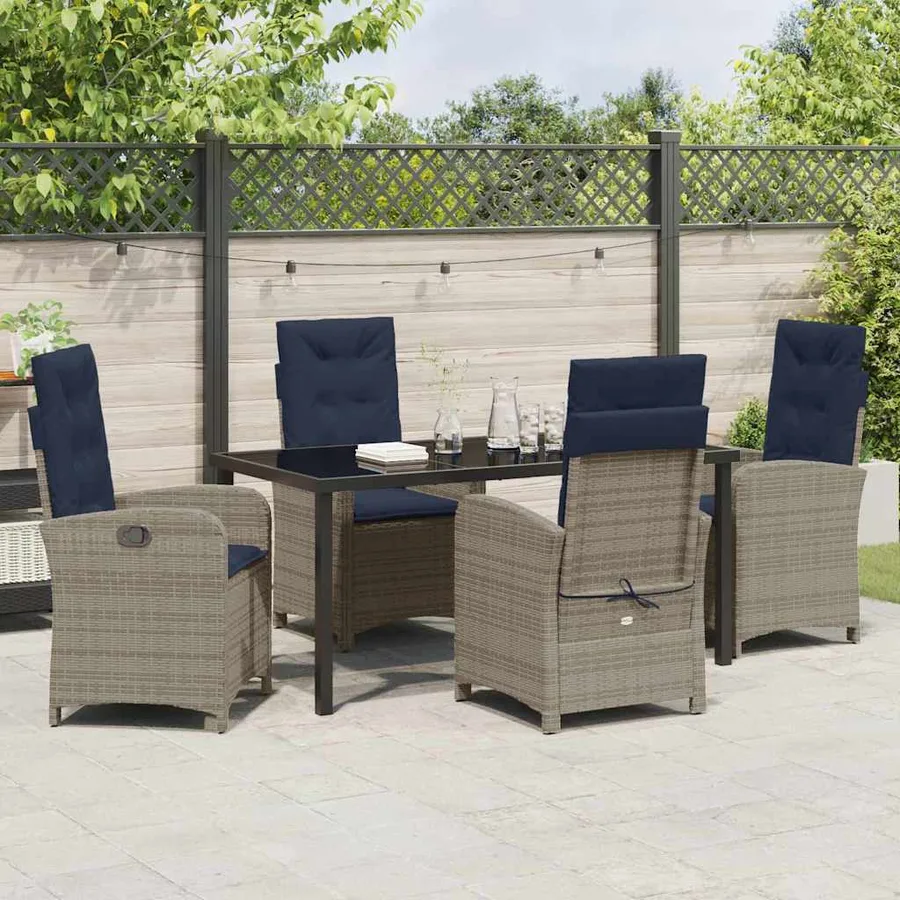 Ensemble de salle à manger pour jardin 5 pcs Gris polyrotin - 4