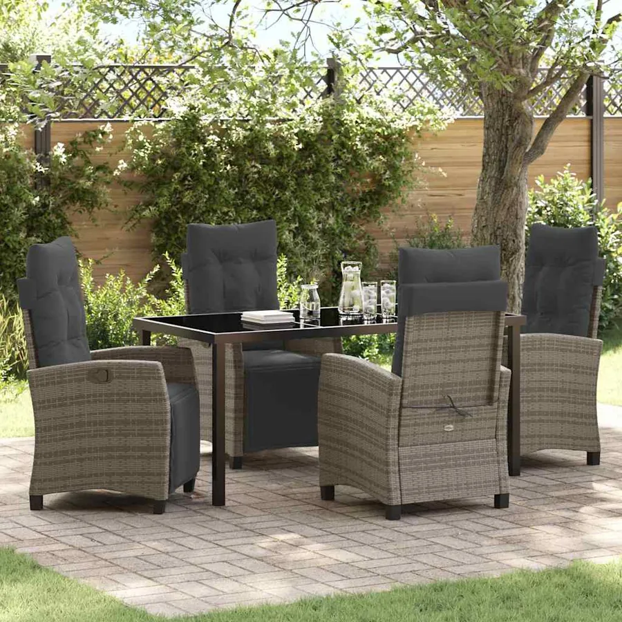 Ensemble de salle à manger pour jardin 5 pcs Gris polyrotin